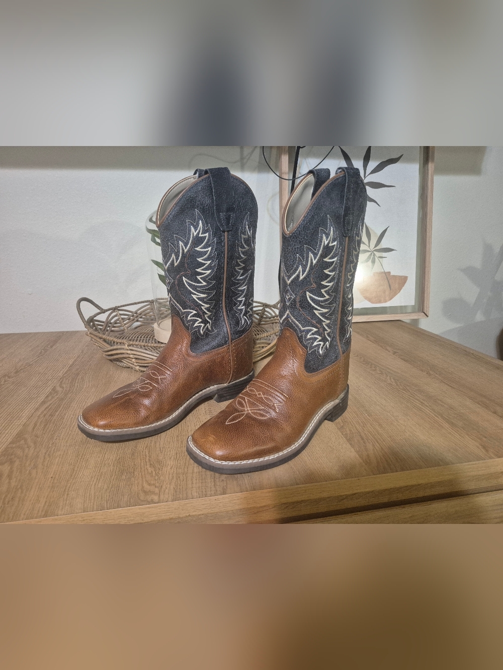 Kids Two-Tone Brown and Black Western Cowboy Boots